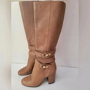 Sam Edelman New York Knee High Leather  Tan Zipper Heeled Boots Size 8.5